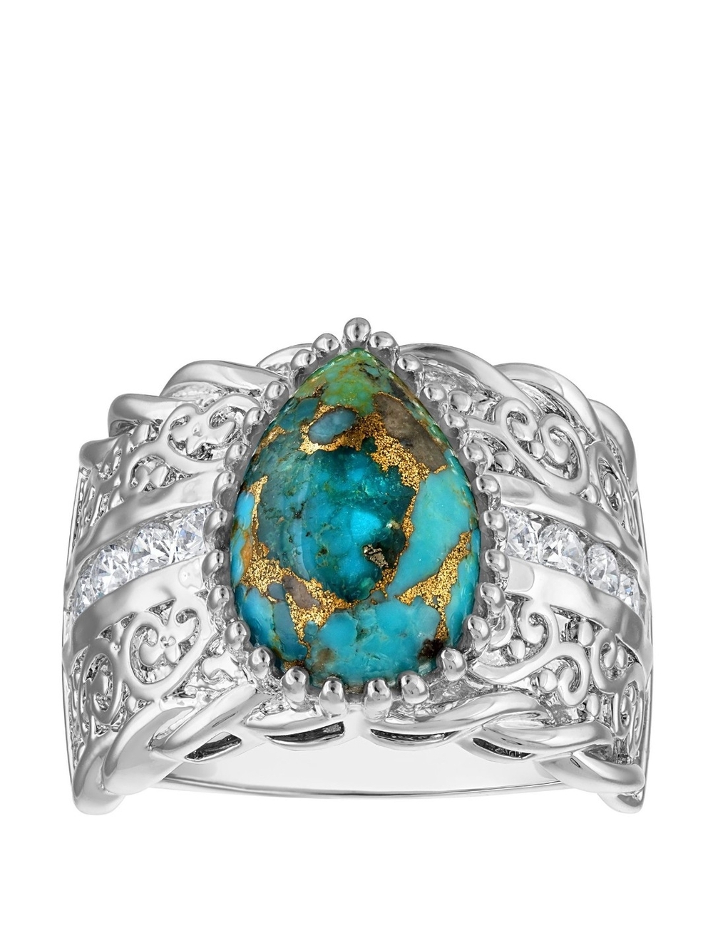 Ivy Sharpe  Turquoise Teardrop Statement Ring - Blue-Green with Gold Veining